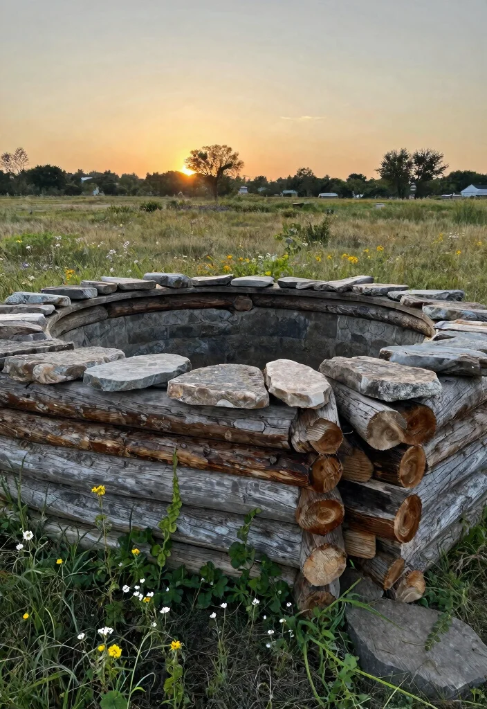 9 Rustic Stock Tank Pool Cover Ideas for Clean Water 8. Log and Stone Barrier 0