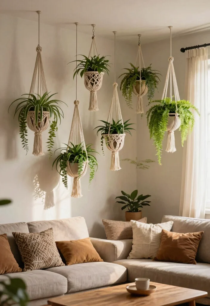 9 Space Saving Corner Shelf Plant Ideas for Small Rooms 3. Macram Hanging Plants in a Corner 0