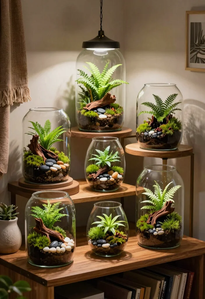 9 Space Saving Corner Shelf Plant Ideas for Small Rooms 7. Glass Terrariums for a Miniature Garden 0