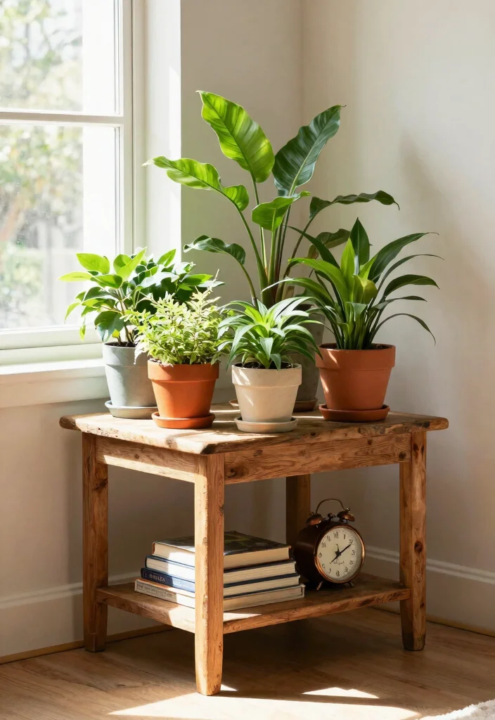 9 Space Saving Corner Shelf Plant Ideas for Small Rooms 9. Repurposed Furniture as Corner Plant Display 0