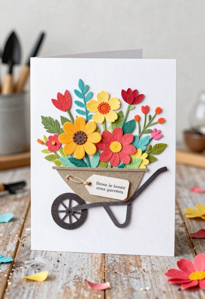 9 Sweet Wheelbarrow Card Ideas for Handmade Crafts 1. Classic Wheelbarrow Greeting Card 0